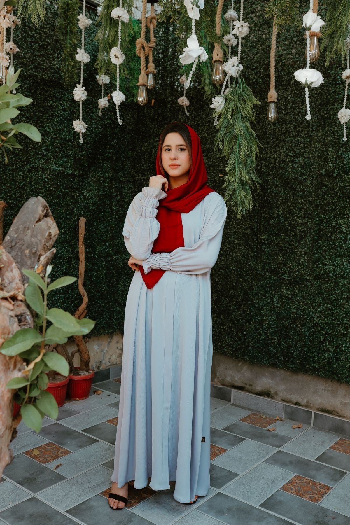 V Rimal Rimal Cream Abaya – Zoom Nida Fabric | Tarha