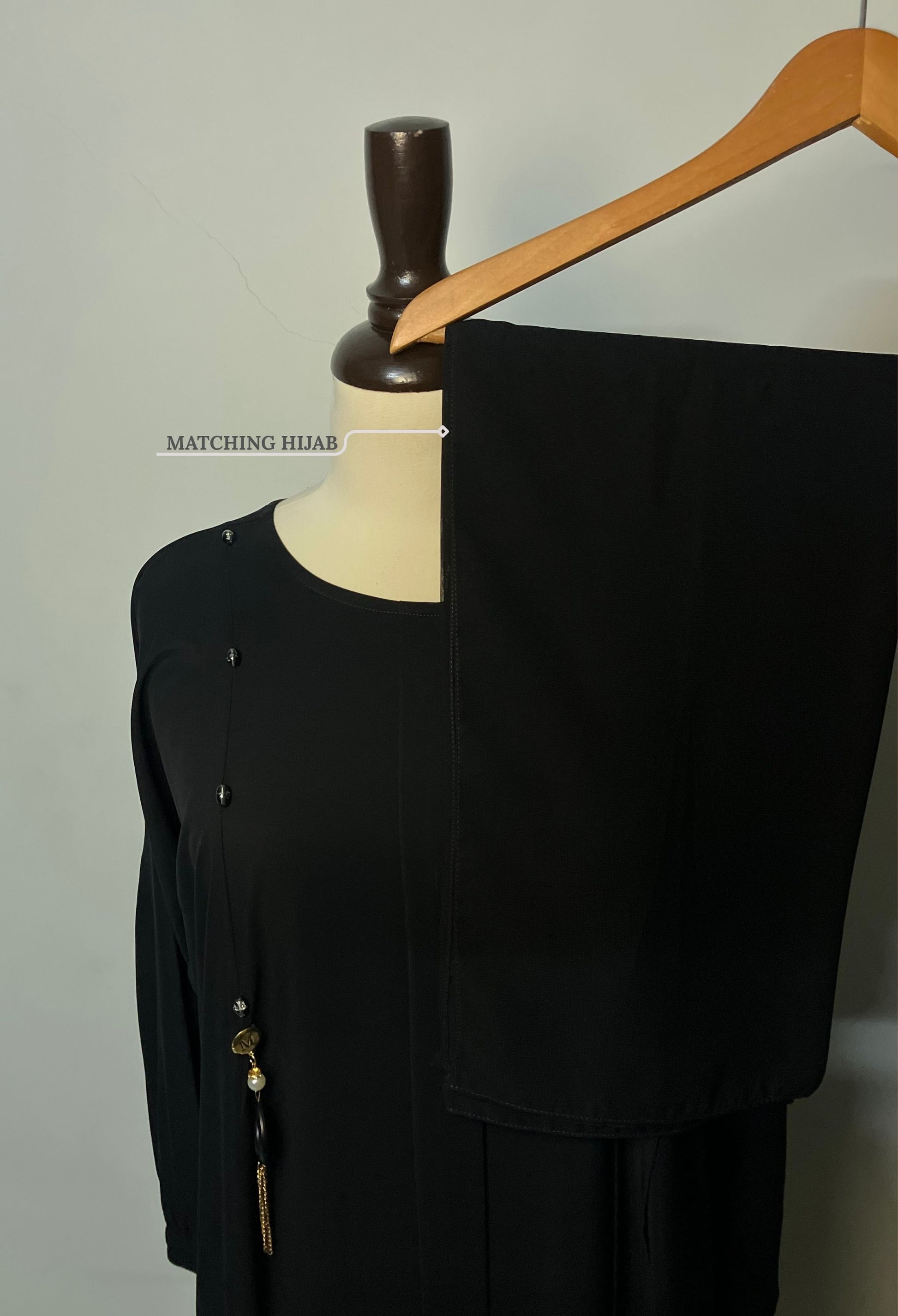 Midnight black abaya set featuring a free matching hijab  – Tarha.pk Classics V2.